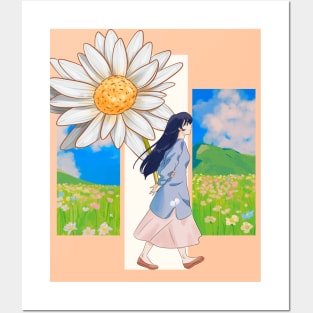 A cute random anime girl and flowers Posters and Art